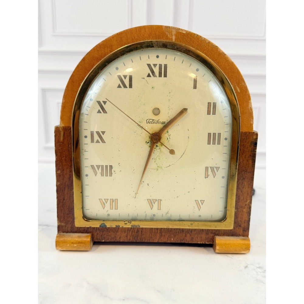 Vintage 1935 Telechron Doric Art Deco Clock Model 5F51 Mahogany Maple WORKS!